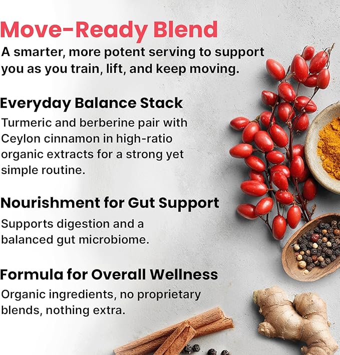 5-in-1 USDA Organic Turmeric Curcumin Supplement - 230mg with Berberine, Ceylon Cinnamon Bioperine and Ginger Supplements for Mobility, Digestion & Wellness Support, USDA Organic, 60 Servings, 1-Pack