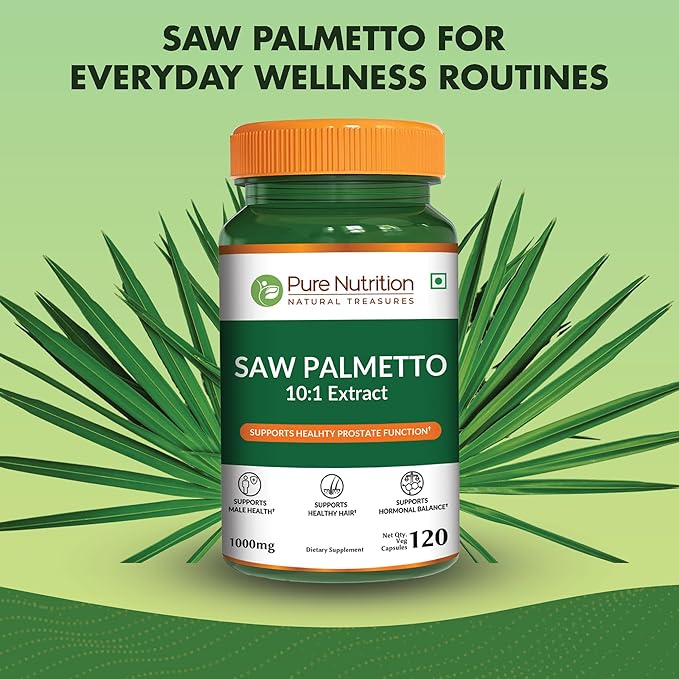 Pure Nutrition Saw Palmetto 10:1 Extract, 10000mg Strength | 120 Veg Caps | Prostate Support | Once Daily Prostate Supplement for Men
