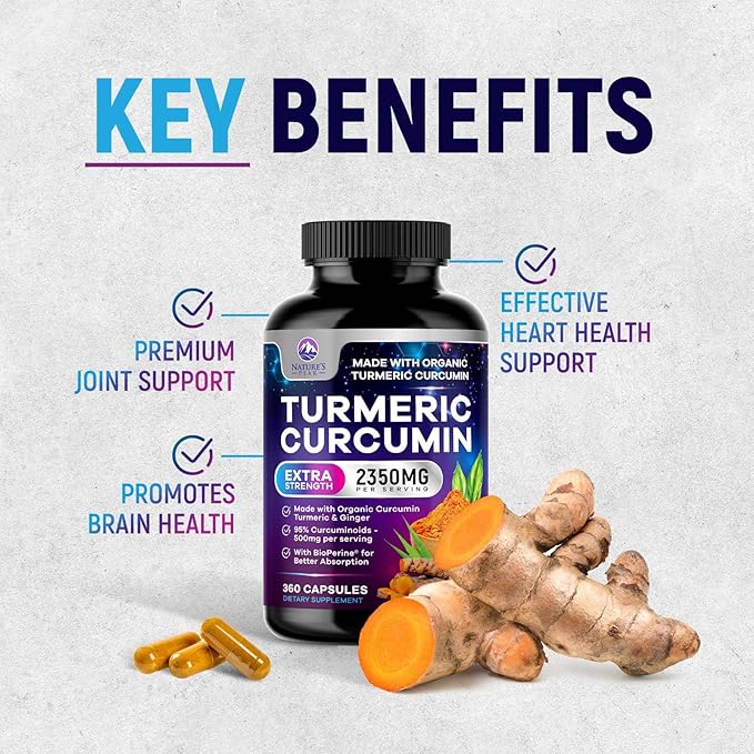 Turmeric Curcumin Supplement - 1750mg Organic Turmeric Per Serving - 95% Curcuminoids, Ginger & BioPerine Black Pepper for Best Absorption - Natural Vegan Joint Support, Bottled in USA - 360 Capsules