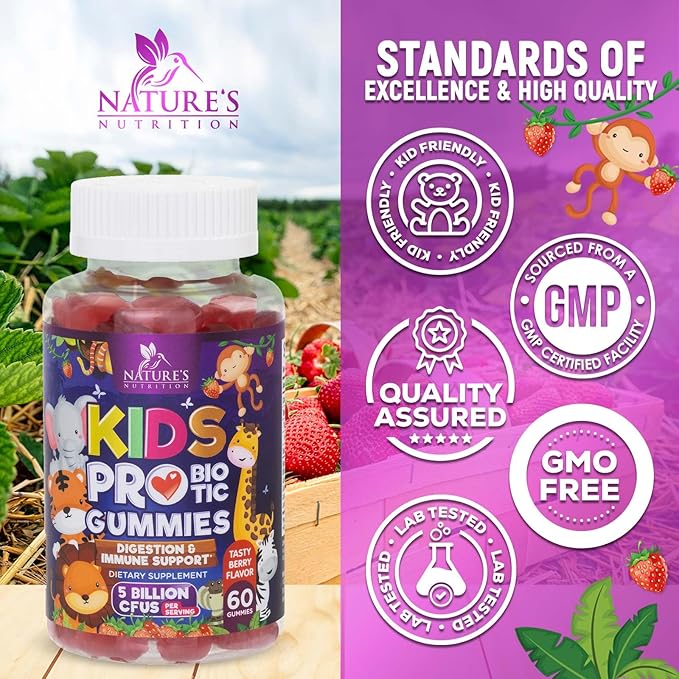 Probiotic for Kids - Natural Immune Support & Digestive Health Supplement - Nature's Daily Children's Probiotic Gummy for Ages 4+ Vegan, Gluten, Soy & Dairy Free - Berry Flavored - 60 Gummies
