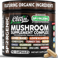 Organic Mushroom Supplement | Ashwagandha Lions Mane Cordyceps Turkey Tail Reishi Mushrooms Maca Root Black Hoof Chaga Tremella Agarikon Shiitake Oyster Powder Capsules Sporgenic By Clean Nutra (1)