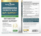 GLP-1 Supplement 100 Billion Akkermansia Probiotic & Prebiotic for Gut Health & Digestion, Metabolism & Energy Support with Vitamin B2 & D, Green Tea and Chromium - Non-GMO | 270 Capsules