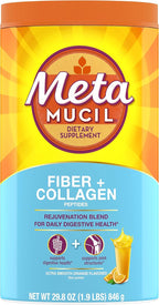 Metamucil Daily Fiber + Collagen,Psyllium Husk Powder,Plant Based Fiber Supplement,Sugar-Free with Stevia,3-in-1-Fiber Supplement for Digestive Health,Orange Flavored,90 Doses,(Pack of 2)
