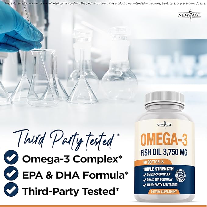 Triple Strength Omega 3 Fish Oil 3750 mg - EPA & DHA - Over 3000mg Omega-3 Fatty Acids - 1350mg EPA + 900mg DHA - Best Essential Fatty Acids, Burpless Fish Oil - 270 Count