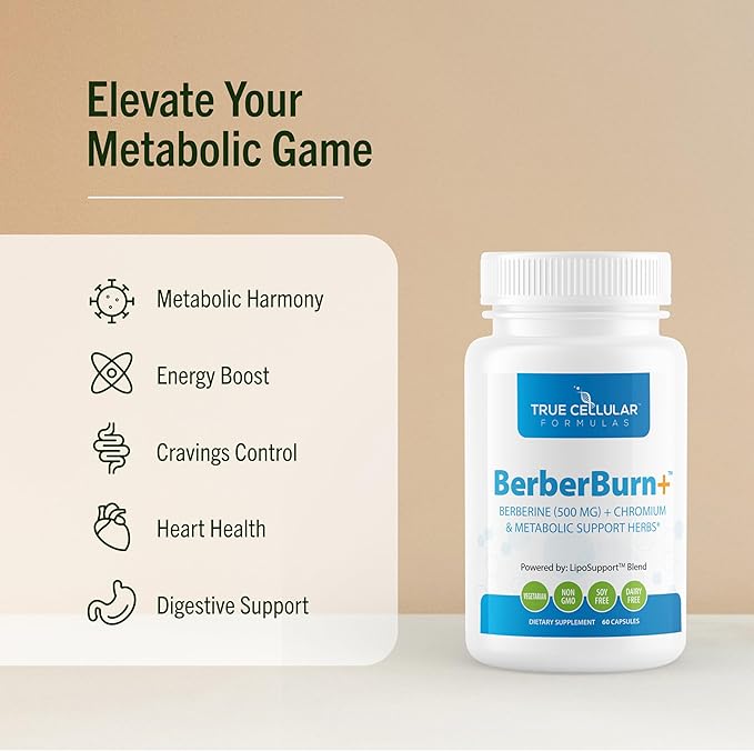 BerberBurn+: Berberine Supplement, Magnesium & Chromium Capsules for Daily Wellness & Energy, Boost Vitality and Maintain Balance, Essential Nutrients for Health, 60 Count