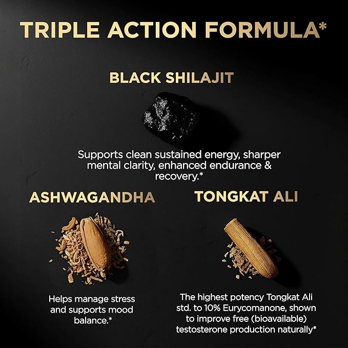 100x Strength Black Shilajit for Men w. 10% Tongkat Ali & Ashwagandha - Highest Potency Shilajit Capsules 60% Fulvic Acid Pure Himalayan Shilajit Resin - Natural Test Booster Male Enhancing Supplement