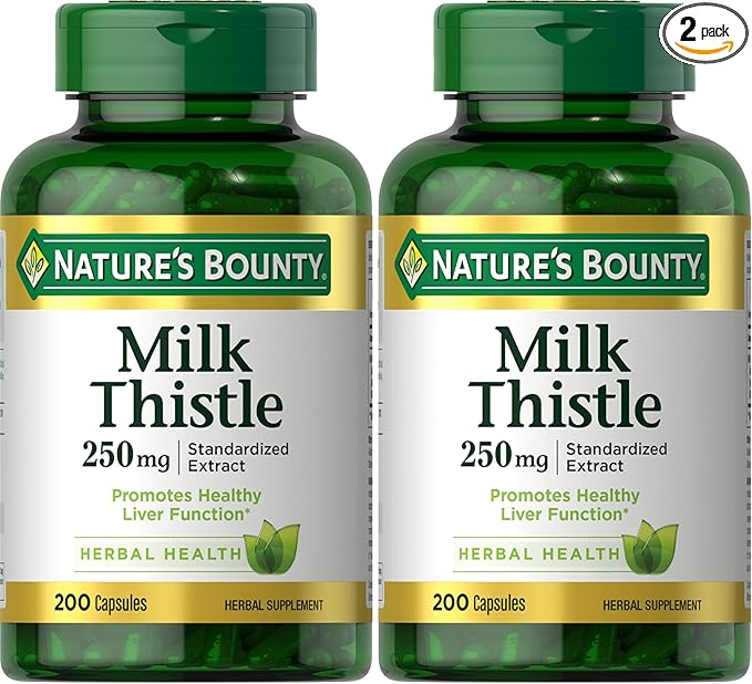Nature's Bounty Milk Thistle Capsules, Traditionally Used for Liver Health, Herbal Supplement, 250 mg per Serving, 200 Count (Pack of 2)