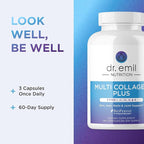 DR. EMIL NUTRITION Women's Multi Collagen Pills | Collagen Supplements to Support Hair, Skin, Nails, & Joints | Hydrolyzed Collagen Supplements Types I, II, III, V & X | 180 Capsules