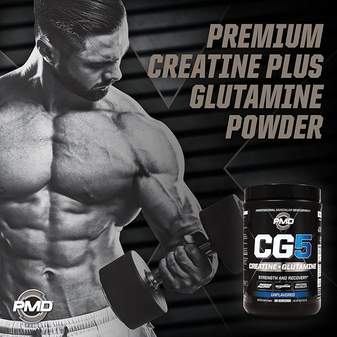 PMD Sports CG5 Premium Creatine & L Glutamine Powder, Power Recovery, Build Lean Muscle, Increase Workout Performance, Maximum Strength Pre Workout & Post Workout, Unflavored, 60 Servings (Pack of 2)