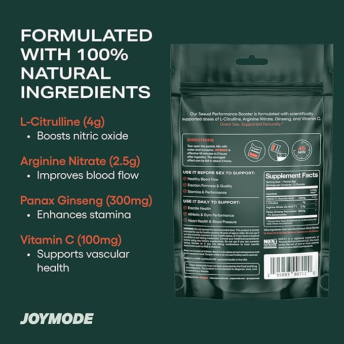 JOYMODE Sexual Performance Booster for Men – Fast-Acting Erection & Libido Support with L-Arginine, L-Citrulline & Ginseng – Premium On-Demand Male Enhancing Supplement Powder