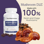 Real Mushrooms Zinc and Vitamin D2 Capsules – with Organic Chaga and Reishi Mushroom Extracts – Vitamins for Overall Wellness Support – Vegan, Non-GMO, Gluten-Free – 120 Count Mushroom Supplement