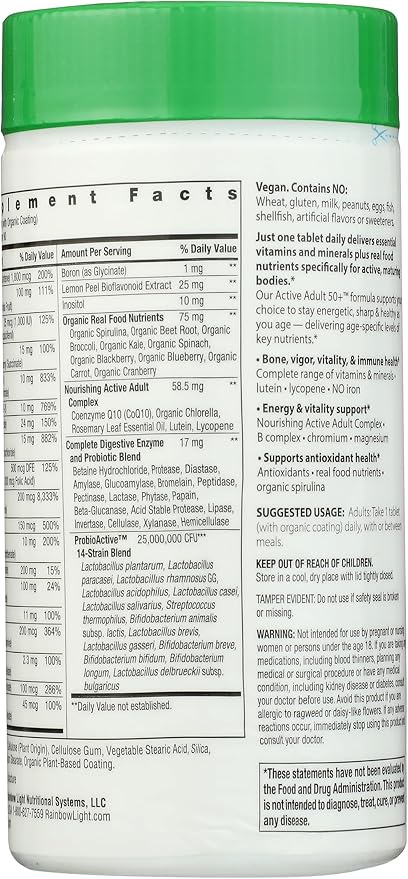 Rainbow Light Adult Multivitamin, Vitamins C & Zinc, B Complex & Choline, Calcium & Vitamin D Supports Bone Health, Energy & Immune Support, Non-GMO, Vegetarian, 90 Tablets