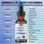 AREDS 2 + Formula Liquid Drops for Macular Health, 22-in-1 Eye Vitamin & Mineral Supplement w. Lutein and Zeaxanthin, Copper, Zinc, Vitamin C, E | Support Vision, Immune & Vitality | Vegan, Non-GMO