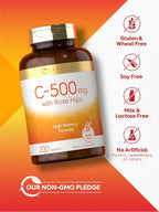 Carlyle Vitamin C 500mg | with Rose Hips | 200 Tablets | High Potency Formula | Vegetarian, Non-GMO, Gluten Free Supplement