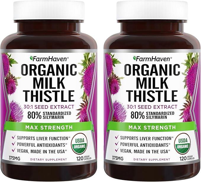 FarmHaven USDA Organic Milk Thistle Capsules | 30X Concentrated Seed Extract & 80% Silymarin Standardized - Supports Liver Function and Overall Health | Non-GMO | 240 Vegan Capsules