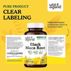 Wild & Organic Black Maca Root Capsules for Men & Women 500 mg - Maca Root Extract for Overall Support - 90 Vegan Capsules - Women & Men Supplement - 90 Days Supply - Non-GMO, No Fillers, Gluten-Free
