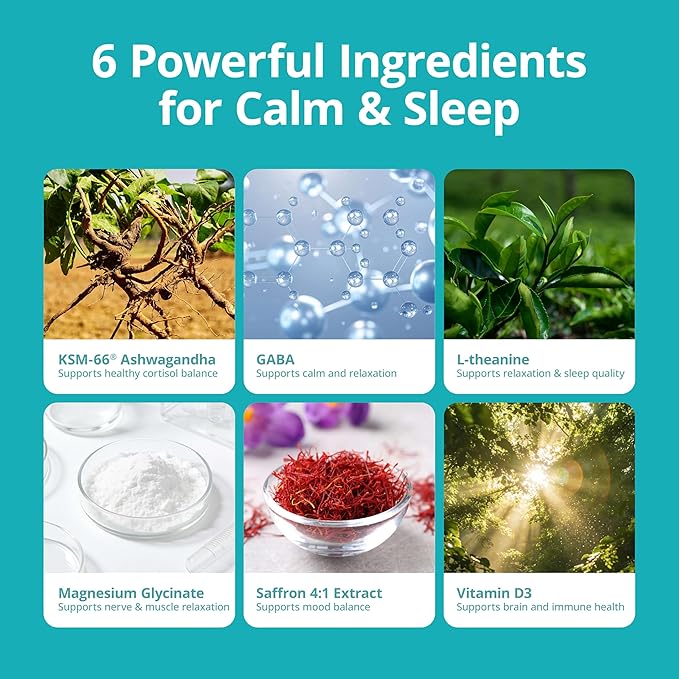 Cortisol Supplement with KSM-66® Ashwagandha & L-Theanine - Advanced Formula with GABA, Saffron, Magnesium Glycinate & Vitamin D3 for Calm Focus, Mood Balance & Restful Sleep - 60 Capsules