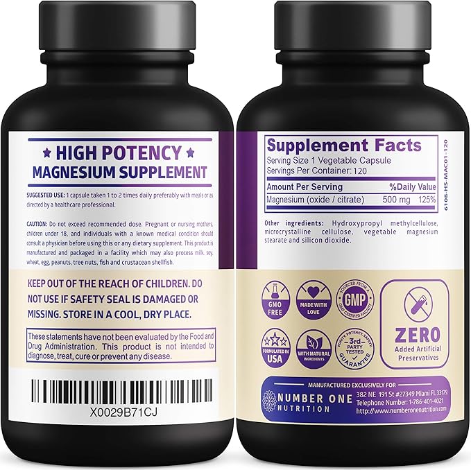 Number One Nutrition N1N Premium Magnesium Complex [500mg] High Absorption and D-Mannose [1350mg with Cranberry & Hibiscus], Non-GMO and Gluten-Free, 2 Pack Bundle