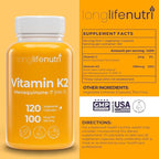 LongLifeNutri Vitamin K2 MK-7 100 mcg & Policosanol 100 mg Bundle – 120 Veg Capsules + 200 Veg Capsules, Up to 4-Month Supply, Bone & Heart Wellness Support, Lab Tested, Non-GMO, Made in USA