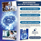 40-in-1 Brain Booster Supplement for Focus, Memory, Clarity, Energy | Advanced Vitamins Plus eBook | for Men & Women, Cognitive Function Nootropic Support with DMAE, Mind Health Formula | 60 Capsules
