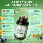 Lutein and Zeaxanthin Supplements - Advanced AREDS 2 Eye Vitamins - Bilberry Supplement for Eyes, with Astaxanthin, Ginkgo Biloba, Sodium Hyaluronate - for Eye Health & Brain Support, 60 Capsules