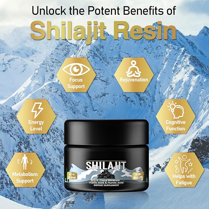 Pure Organic Shilajit Resin, 600 mg Gold Level Resin, 85+ Trace Minerals Fulvic & Humic Acid, Natural Pure Shilajit Resin for Men & Women (50G)
