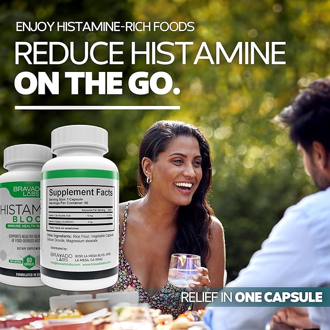Bravado Labs DAO Supplements Histamine Blocker - DAO Enzyme + Diamine Oxidase & Vitamin C for Daily Histamine Metabolism & Immune Support - 60 ct