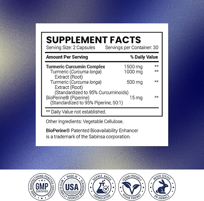 Research Verified Turmeric Curcumin Supplement with Black Pepper (BioPerine) - High Potency Curcumin - Antioxidant, Joints & Daily Wellness - 60 Vegan Turmeric Capsules - Made in USA - 1 Month Supply