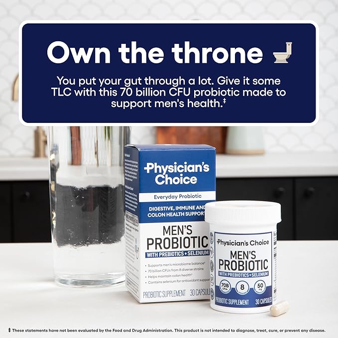 Physician's CHOICE Probiotics for Men - 70 Billion CFU - 8 Strains - Selenium & Organic Prebiotics - Supports Digestive Health, Microbiome, Colon, Immune Health - Advanced Men's Probiotic - 15ct 2pck