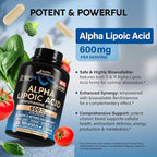 Alpha Lipoic Acid 600mg - ALA Supplement Antioxidant for Nerve, Energy & Metabolism Support - Extra Strength with Benfotiamine, B1 & B12 - Lab Tested, NON-GMO & Vegan - 180 Capsules, 3 Month Supply
