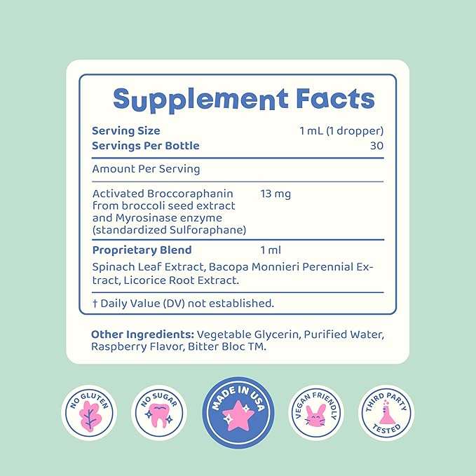 JoySpring Broccoli Supplement for Kids | Sulforaphane & Bacopa Monnieri Drops | Supports Cognitive Function | Vegan & Kid-Friendly