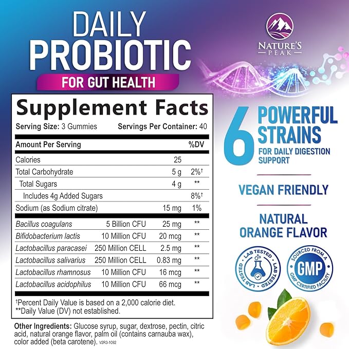 Probiotic Gummies - 6 Premium Probiotic Strains - Daily Gut Health Pro Biotic Gummy Supplement for Women, Men & Teens, Natural Digestive Health Support, “Good” Gut & Immune Support - 120 Gummies
