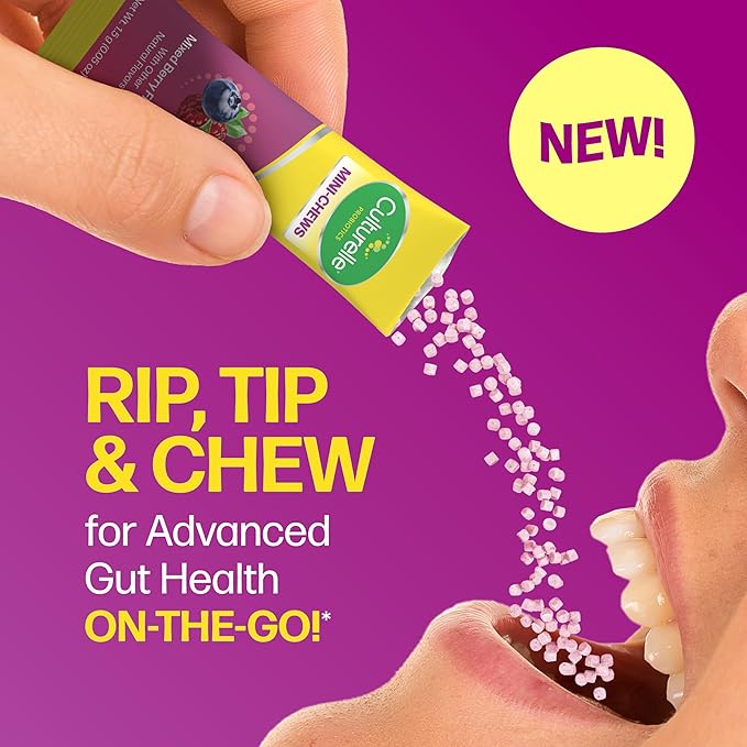 Culturelle® Complete 3-in-1 Biotics Mini-Chews Daily Probiotic for Digestive Health with Prebiotics and Postbiotics for Gut Balance, Mixed Berry Flavor, 28 Count