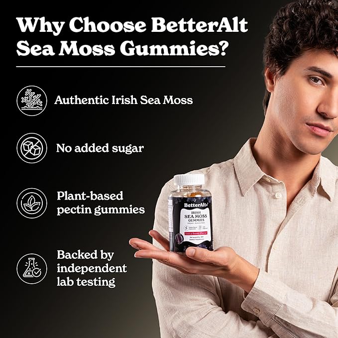 Better Alt Irish Sea Moss Gummies | Strawberry Flavor | Lab-Tested for Purity | Supports Immune Health & Energy | 1-Month Pack