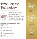 Solgar Triple Action Sleep, 90 Tri-Layer Tablets - Time-Release Melatonin & L-Theanine Plus Herbal Blend - Helps You Relax - Non-GMO, Gluten Free - 90 Servings