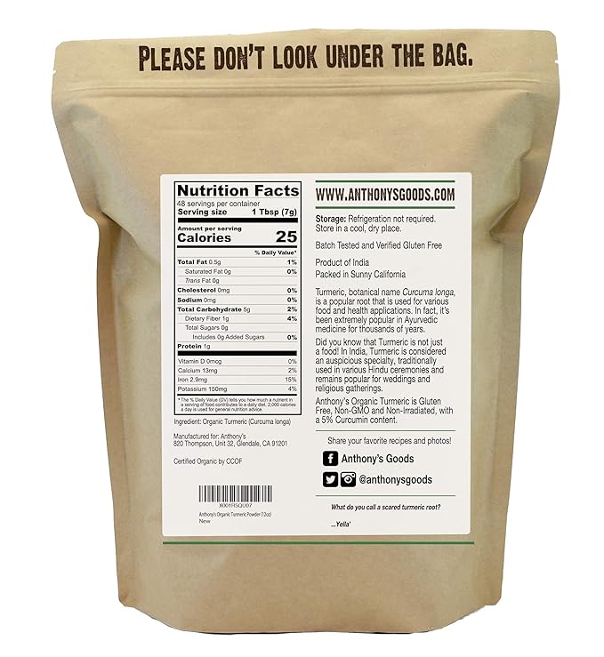 Anthony's Organic High Curcumin Turmeric Powder, 12 oz, Gluten Free, Non GMO, Non Irradiated