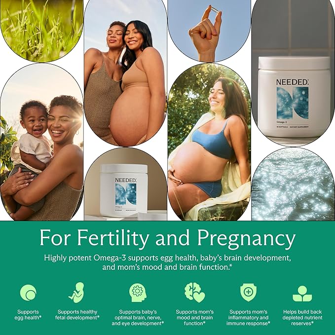 Needed. Prenatal Omega-3 - High Potency Dose of Sustainably Sourced Fish Oil, 1000mg DHA, 1000mg EPA, Encased in a Gelatin-Free, Plant-Based Softgel Shell