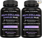 Vital Vitamins Multi Collagen Plus Capsules (2-Pack) - with Biotin, Hyaluronic Acid, Vitamin C - Type I, II, III, V, X Peptides - Collagen Supplements for Men & Women - Hair, Skin, Nails Complex