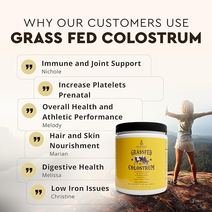 Ancestral Supplements Bovine Colostrum Powder - Grass Fed, Freeze Dried, Immune Support and Gut Health, 120 Servings