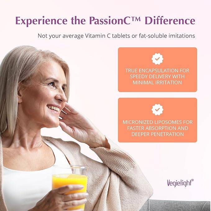 PassionC Liquid Liposomal Vitamin C 1000mg - Improved Formula with Lipid-Protect - True Encapsulation and Micronized for Superior Absorption, Great Pineapple Taste, Non GMO - 30 Servings