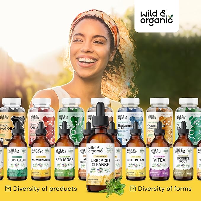 Wild & Organic Uric Acid Cleanse Drops - Tart Cherry, Turmeric, Chanca Piedra Stone Breaker Complex for Kidney Cleanse - Uric Acid Support Supplement - Vegan, Sugar & Alcohol-Free Tincture - 2 oz