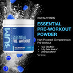 RAW Nutrition - Essential Pre - Chris Bumstead Pre Workout Formula, Sports Nutrition Pre-Workout Powders | Men & Womens Drink, Energy Powder for Working Out (Blue Raspberry)