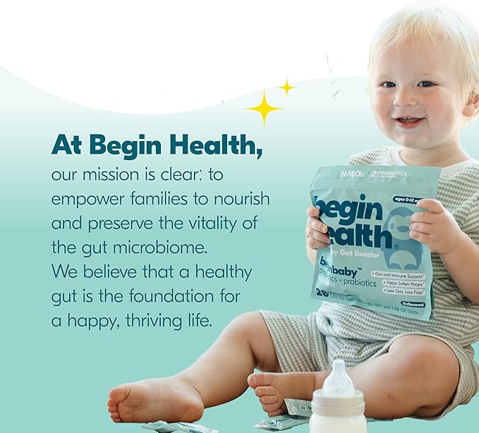 Begin Health BeginBaby Prebiotics and Probiotics for Infants 0-12 Months | Baby Formula Prebiotic + Probiotic Powder with 2'-FL HMO's & B. Infantis for Optimal Digestion | 28-Packs - Unflavored