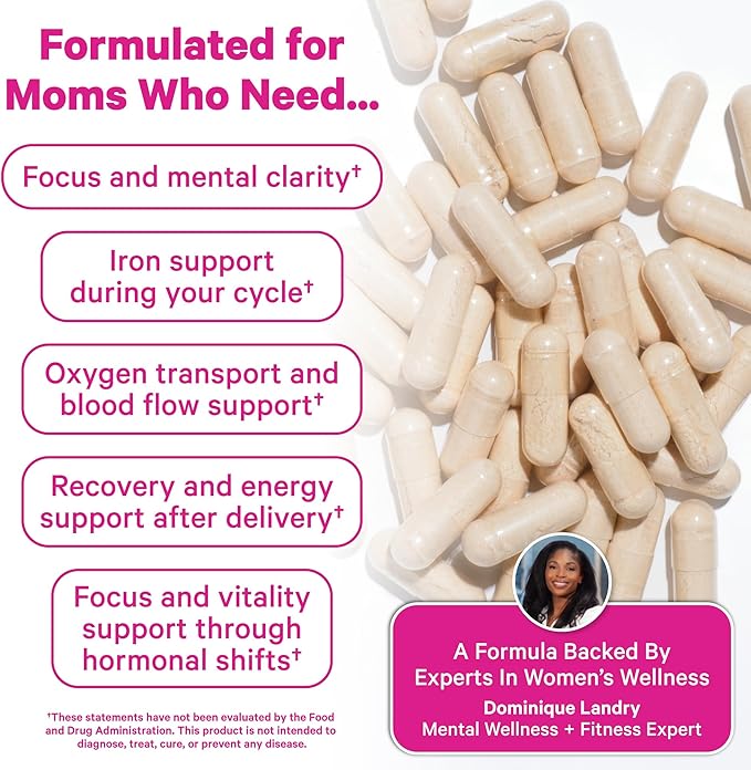Pink Stork Iron for Women – 18 mg Non-Constipating Iron Bisglycinate + Vitamin C for Optimal Absorption – Energy, Focus, & Oxygen Supply – PMS, Pregnancy, Postpartum & Perimenopause - 60 Capsules