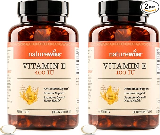 NatureWise Vitamin E 400 IU Softgels (180mg DL-Alpha) - Dairy,Gluten,and Soy Free,Non-GMO Antioxidant Dietary Supplement for Skin,Heart,Eye,and Immune Health Support -,200 Count (Pack of 2)