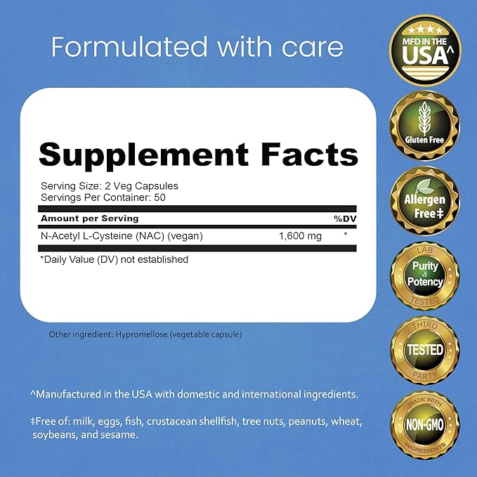 NaturaLife Labs N-Acetyl-L-Cysteine (NAC) 1600 mg – 100 Capsules, Non-GMO & Gluten-Free (2 Pack) (2)