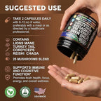 AuraShroom Mushroom Supplement Lions Mane Turkey Tail Cordyceps Reishi Shiitake Chaga Oyster Stress Relief Immune Support Nootropic Energy Portobello Mushrooms 60 Capsules By Clean Nutra