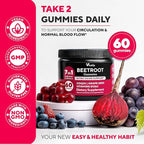 Beet Root Gummies – Beetroot Supplement with CoQ10, Grape Seed, Vitamin C, B12 & B3 – Nitric Oxide Gummies for Circulation Support – Beet Supplement for Energy & Immune Support – 60 Beets Chews