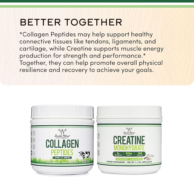 Collagen Peptides Powder - Hydrolyzed Collagen, Keto Safe - 16.08oz - Multi Type 1, 2, and 3 (Grass Fed Bovine Source)(Colageno Hidrolizado) Collagen Supplements for Women and Men by Double Wood