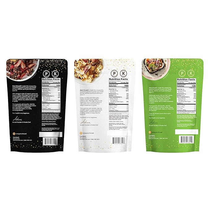 Struesli Granola Variety Pack, Organic Grain & Gluten Free Healthy Snacks, Keto & Paleo Friendly, Includes Original, Cacao & Coffee and Savory & Seed Flavors, Prebiotic Fiber, 3 Count, 9 Oz Each
